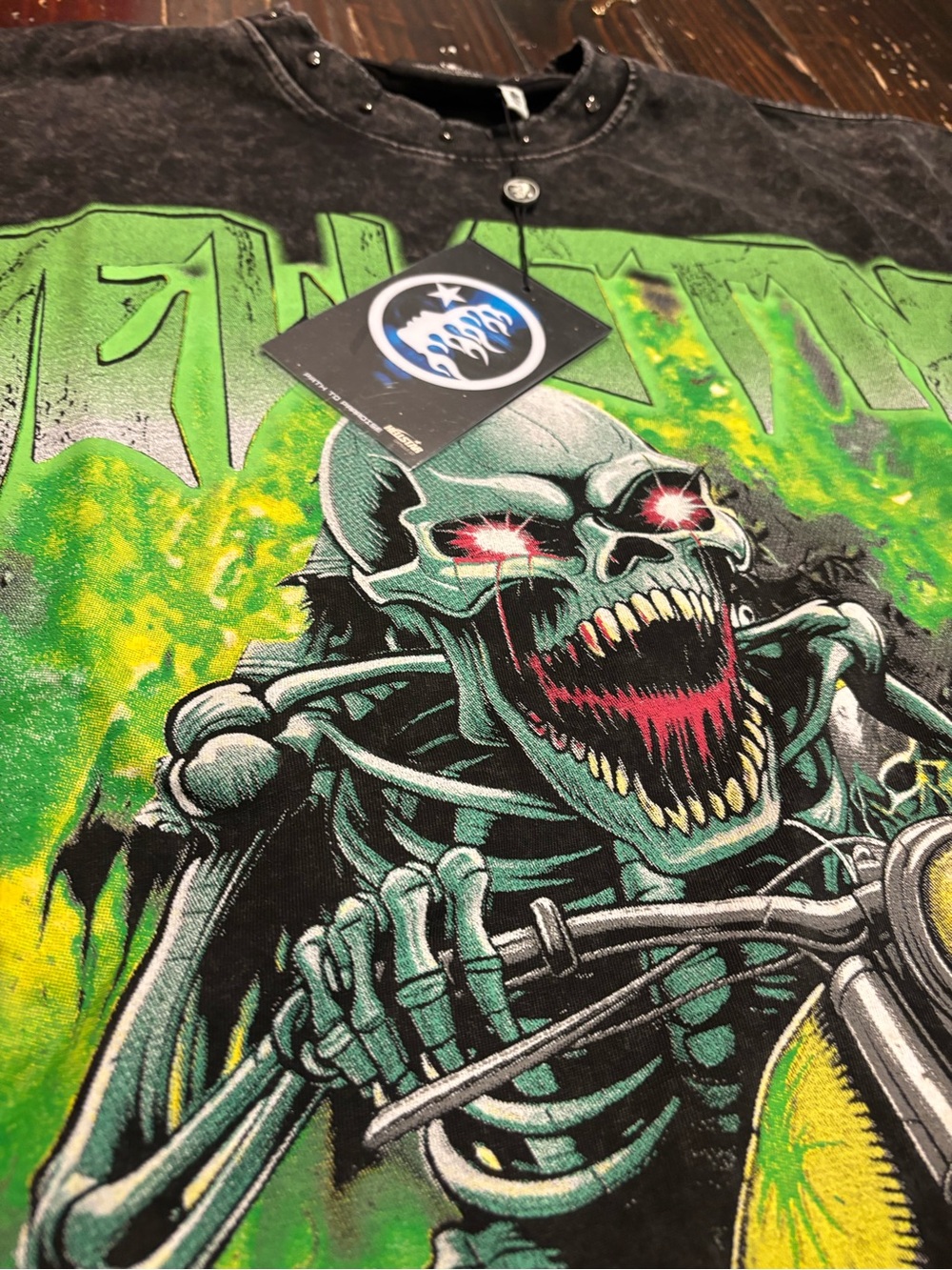 Unbranded Neon Green Skeleton Rider Short Sleeve Tee